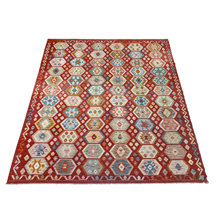 Afghan Vegetable Kilim Rug 8' 2" x 11' 2" Flat-Weave detail