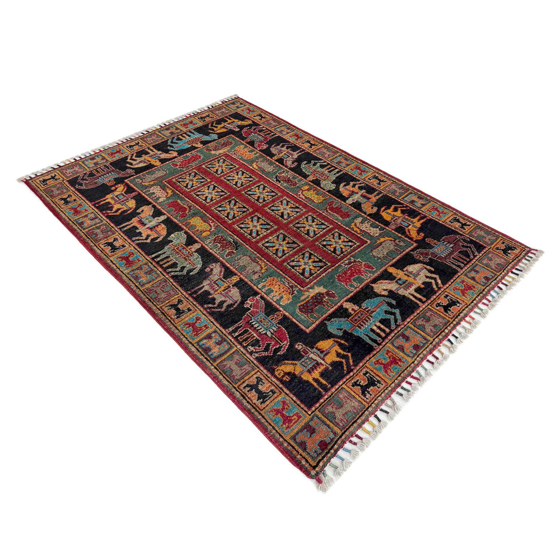 Afghan Shikargah Rug 3' 3" x 4' 10" Hand-Knotted view