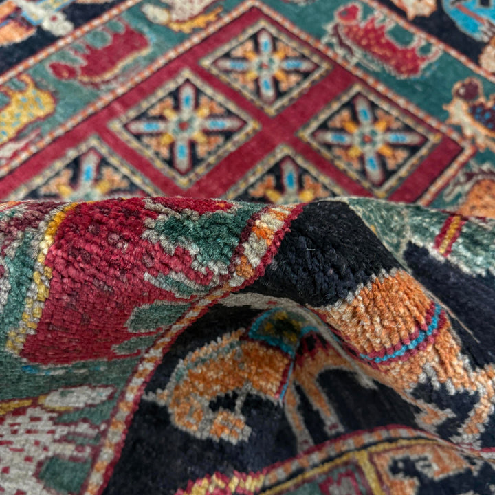 Afghan Shikargah Rug 3' 3" x 4' 10" Hand-Knotted texture