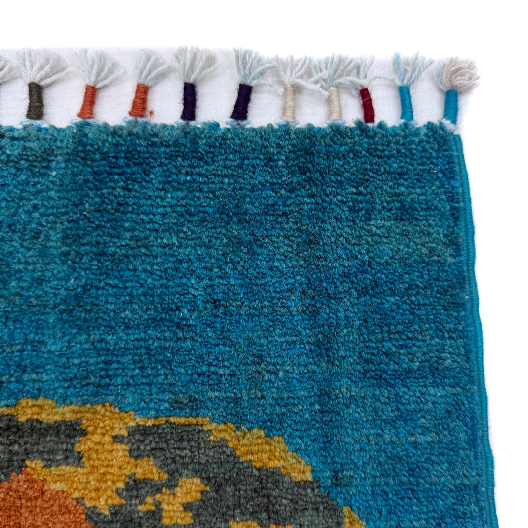 Blue Afghan Pictorial Rug 3' 3" x 4' 9" Hand-Knotted pattern