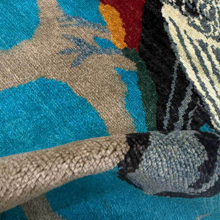 Blue Afghan Pictorial Rug 3' 3" x 4' 9" Hand-Knotted texture