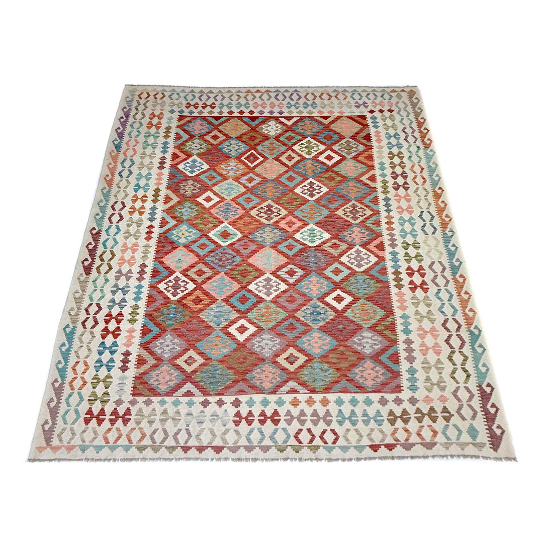 Afghan Vegetable Kilim Rug 8' 2" x 11' 5" Flat-Weave detail