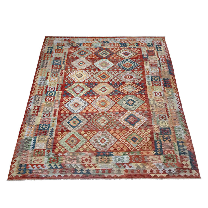 Afghan Vegetable Kilim Rug 8' 2" x 11' 6" Flat-Weave detail