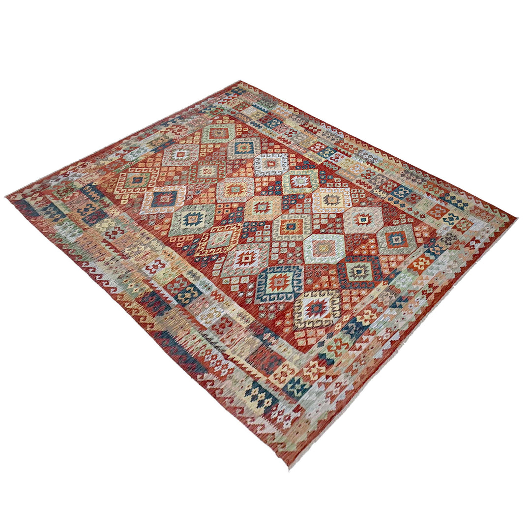 Afghan Vegetable Kilim Rug 8' 2" x 11' 6" Flat-Weave close-up