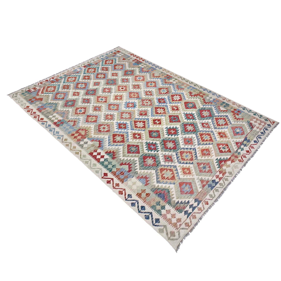 Afghan Vegetable Kilim Rug 8' 0" x 11' 8" Flat-Weave close-up