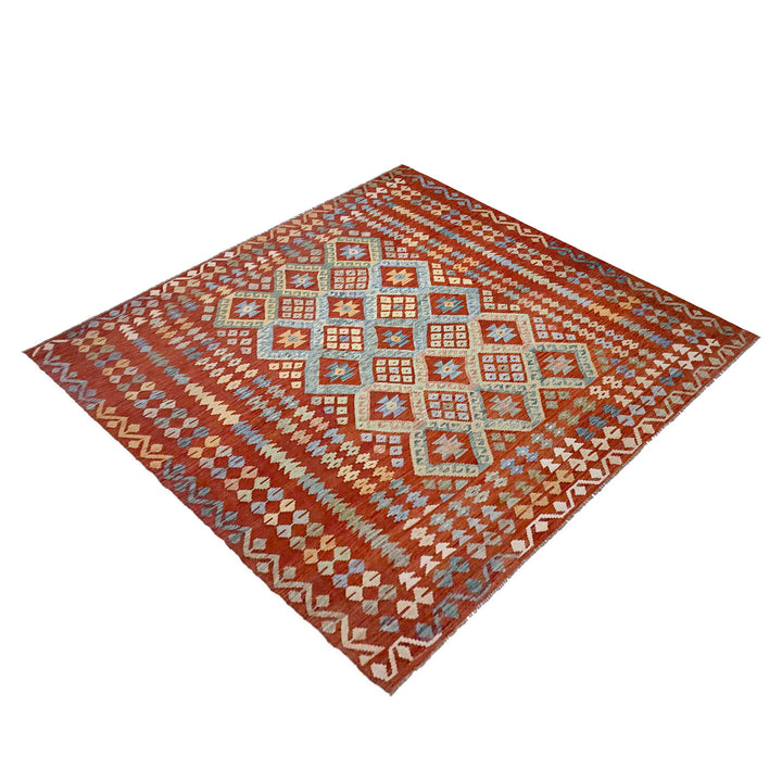 Afghan Vegetable Kilim Rug 8' 0" x 9' 5" Flat-Weave | No. AL386339