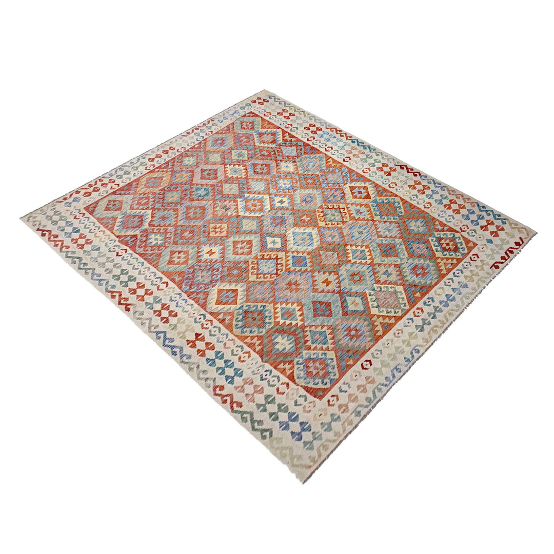 Afghan Vegetable Kilim Rug 7'11" x 11'1" Flat-Weave close-up