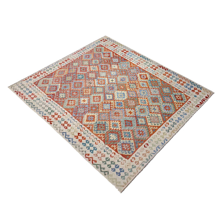 Afghan Vegetable Kilim Rug 7'11" x 11'1" Flat-Weave close-up