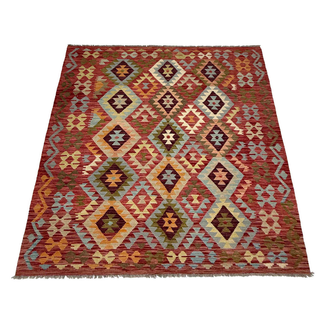 Afghan Kilim Rug 5' 1" x 6' 11" Flat-Weave detail