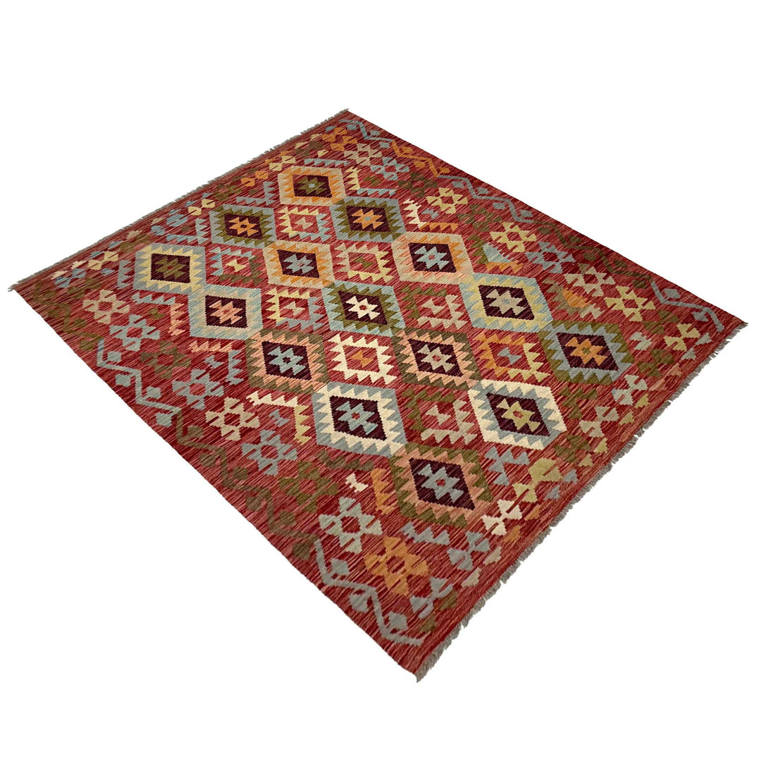 Afghan Kilim Rug 5' 1" x 6' 11" Flat-Weave close-up