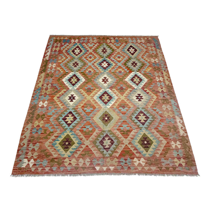Afghan Vegetable Kilim Rug 5' 9" x 7' 11" Flat-Weave detail