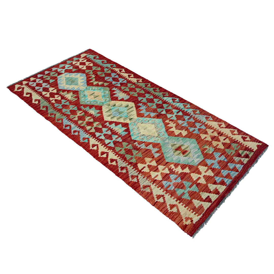 Afghan Vegetable Kilim Rug 2' 8" x 6' 3" Flat-Weave close-up