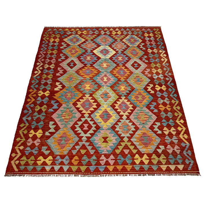 Afghan Kilim Rug 4' 9" x 6' 5" Flat-Weave detail