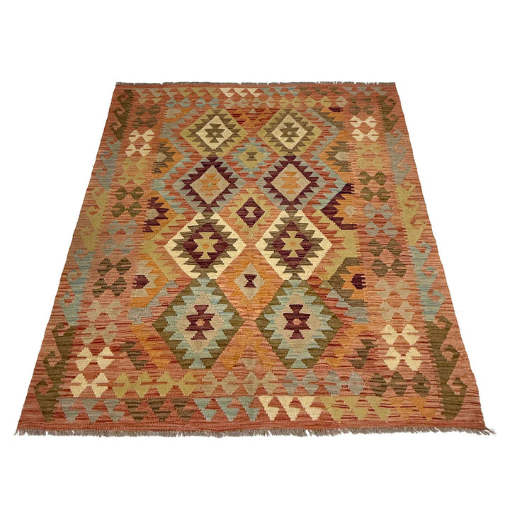 Afghan Kilim Rug 4' 7" x 6' 2" Flat-Weave detail