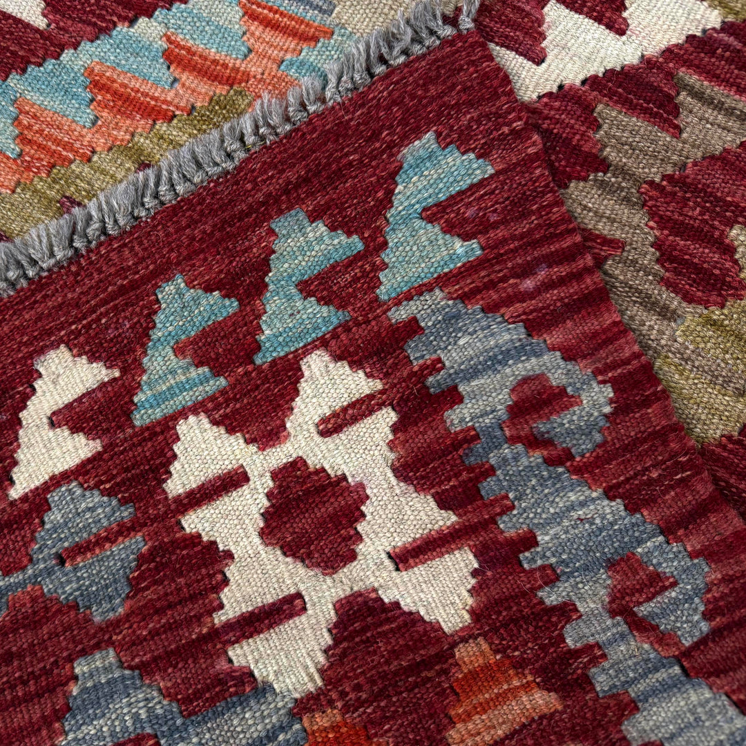 Afghan Vegetable Kilim Rug 2'9" x 4'2" Flat-Weave border