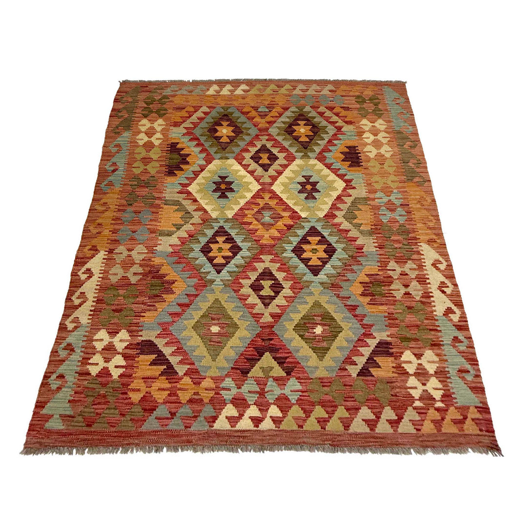 Afghan Kilim Rug 4' 5" x 6' 4" Flat-Weave detail