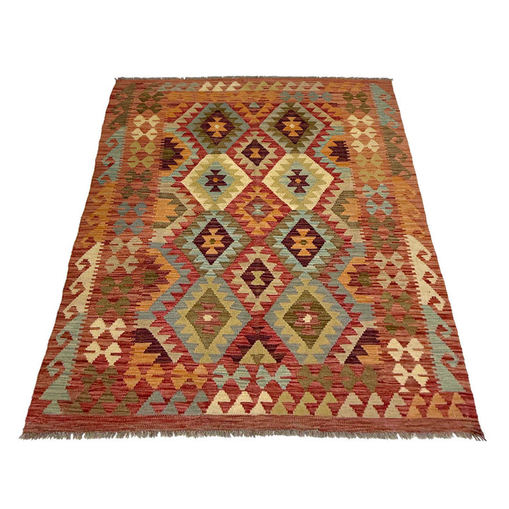 Afghan Kilim Rug 4' 5" x 6' 4" Flat-Weave detail