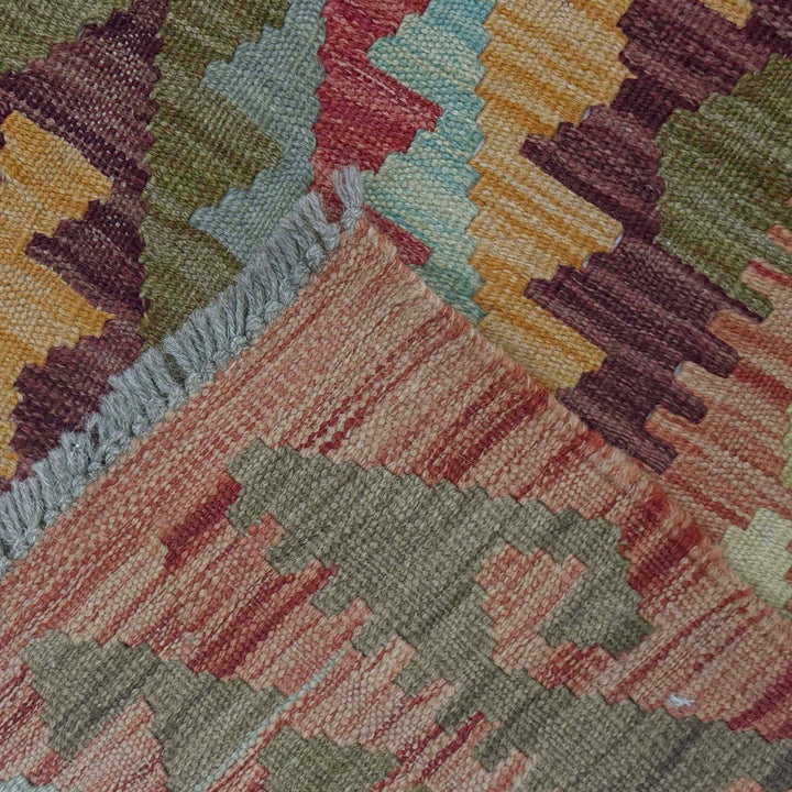 Afghan Kilim Rug 4' 5" x 6' 4" Flat-Weave border