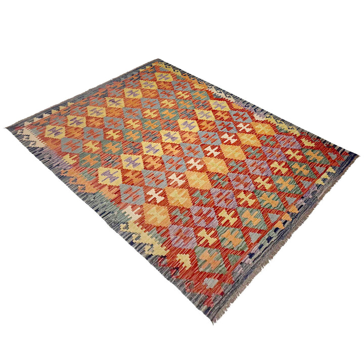 Afghan Vegetable Kelim Rug 6' 0" x 8' 1" Flat-Weave close-up