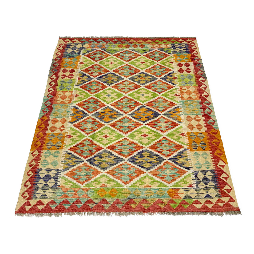 Afghan Vegetable Kilim Rug 4' 9" x 6' 8" Flat-Weave detail
