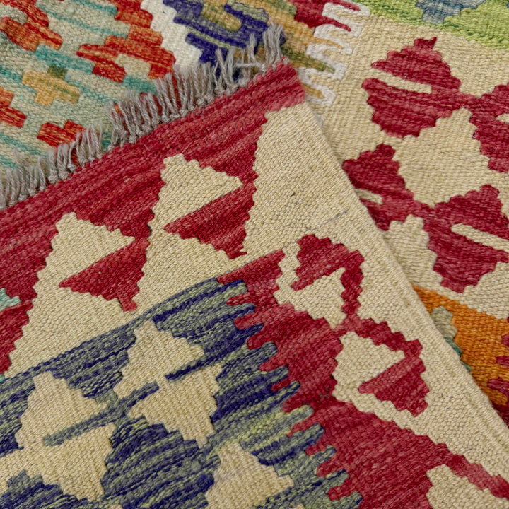 Afghan Vegetable Kilim Rug 4' 9" x 6' 8" Flat-Weave border