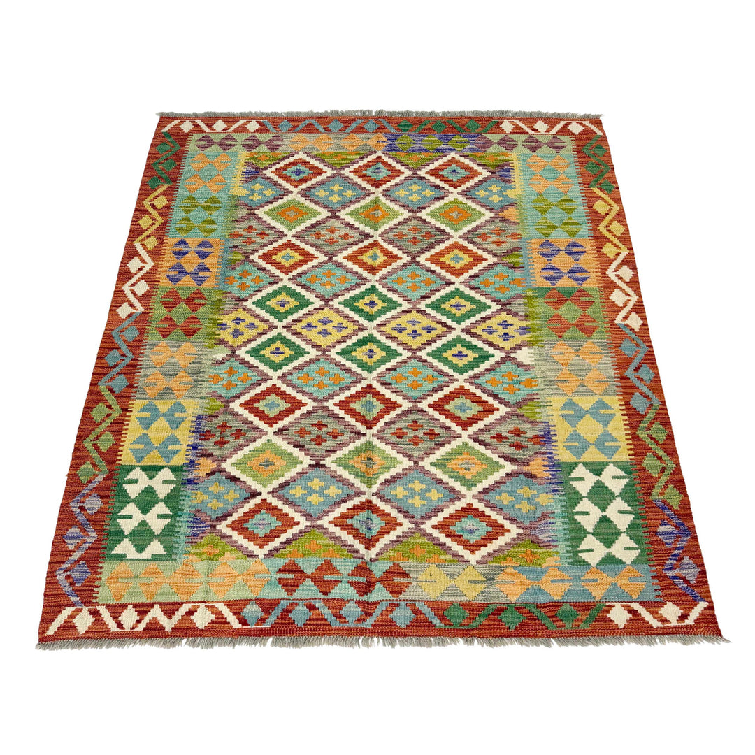 Afghan Vegetable Kilim Rug 5' 1" x 6' 4" Flat-Weave | No. AL736629