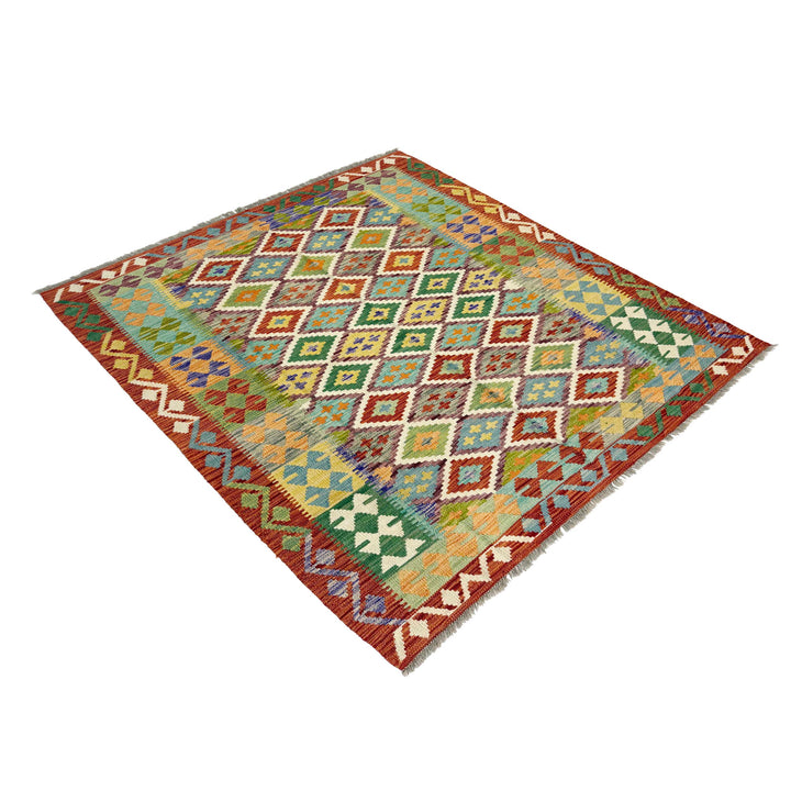 Afghan Vegetable Kilim Rug 5' 1" x 6' 4" Flat-Weave | No. AL736629