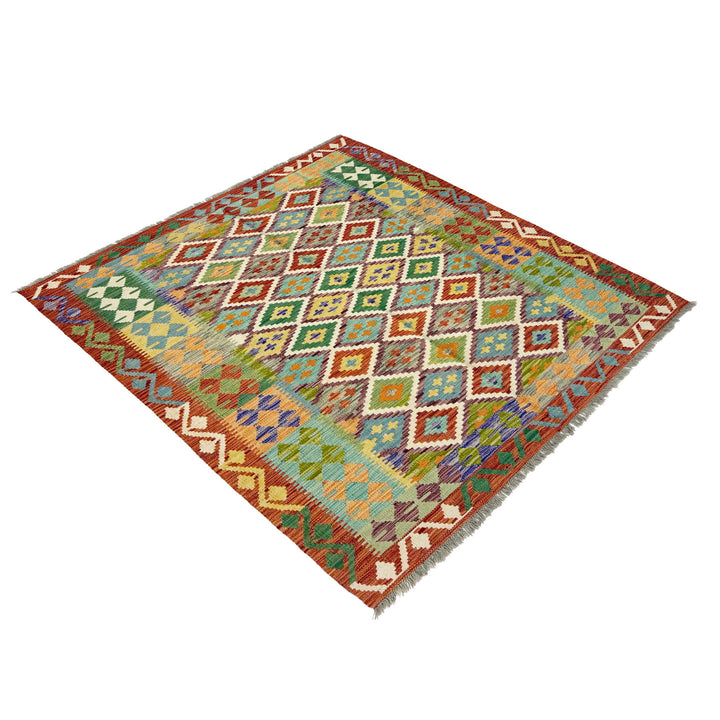 Afghan Vegetable Kilim Rug 5' 1" x 6' 4" Flat-Weave | No. AL736629
