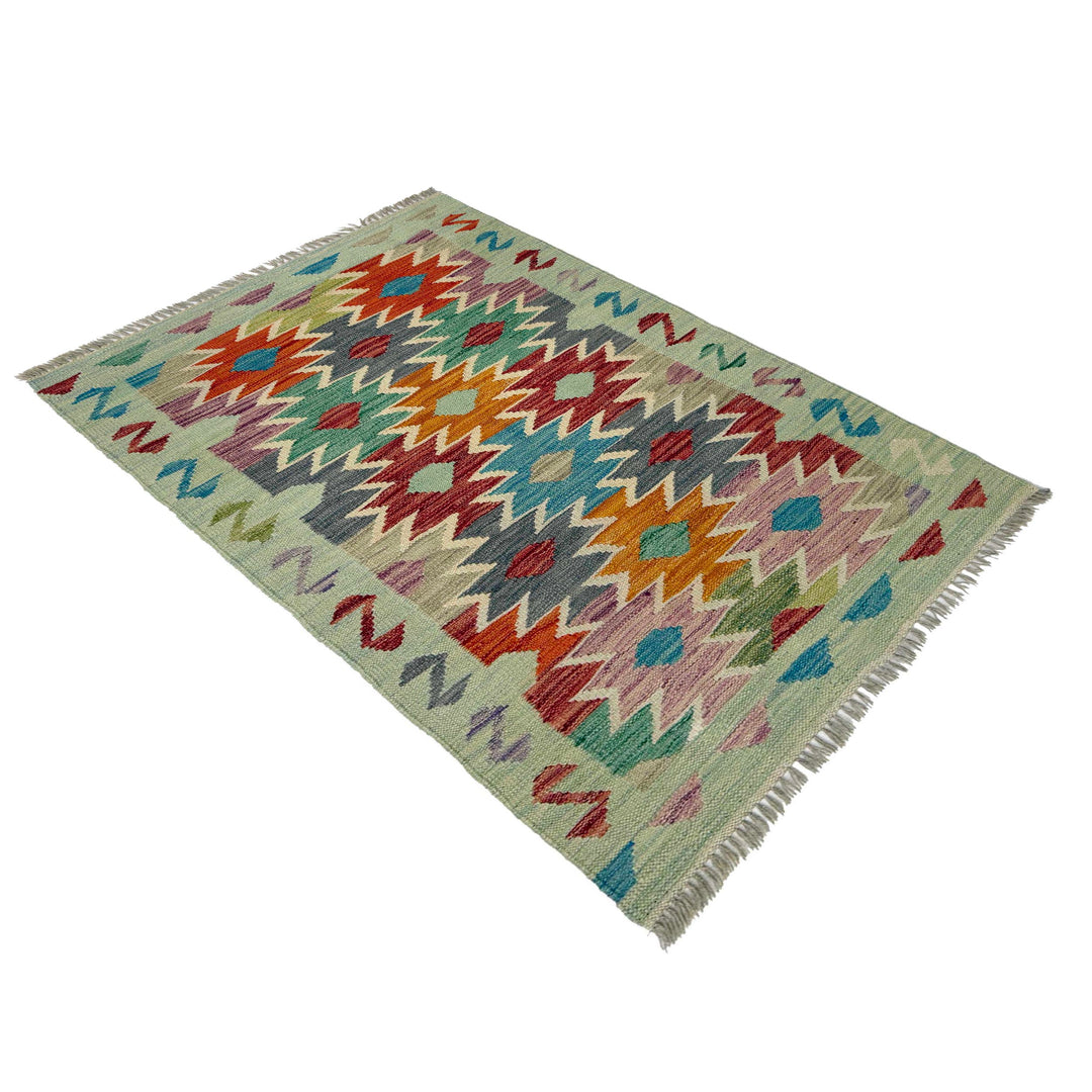Afghan Vegetable Kilim Rug 2' 6" x 4' 1" Flat-Weave close-up