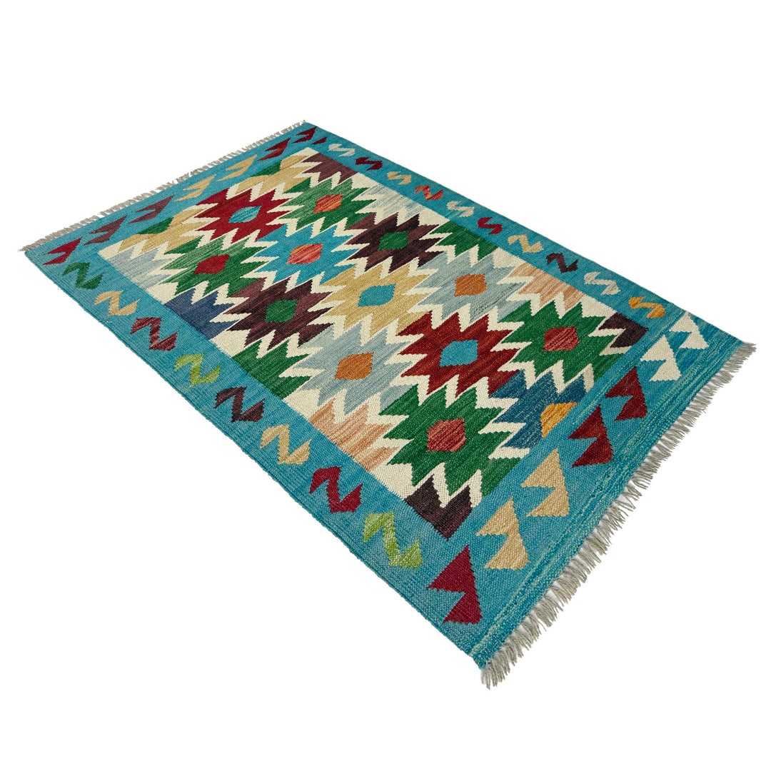 Afghan Vegetable Kilim Rug 2' 7" x 4' 1" Flat-Weave | No. AL177658