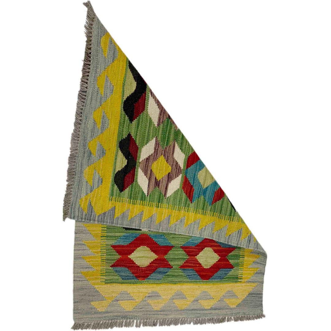 Afghan Vegetable Kilim Rug 2' 2" x 3' 1" Flat-Weave detail