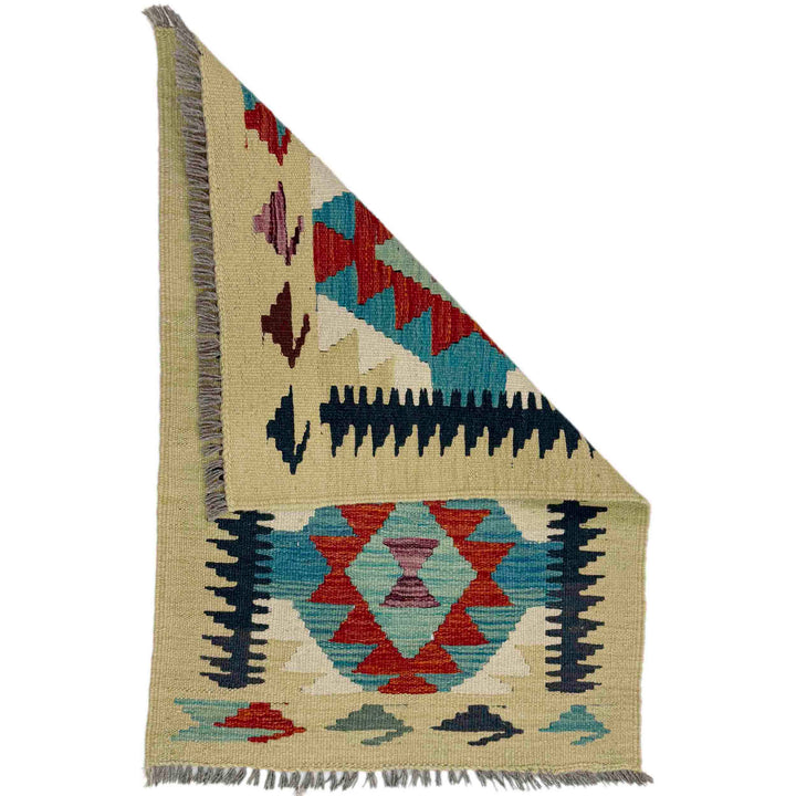 Afghan Vegetable Kilim Rug 2' 0" x 3' 0" Flat-Weave detail