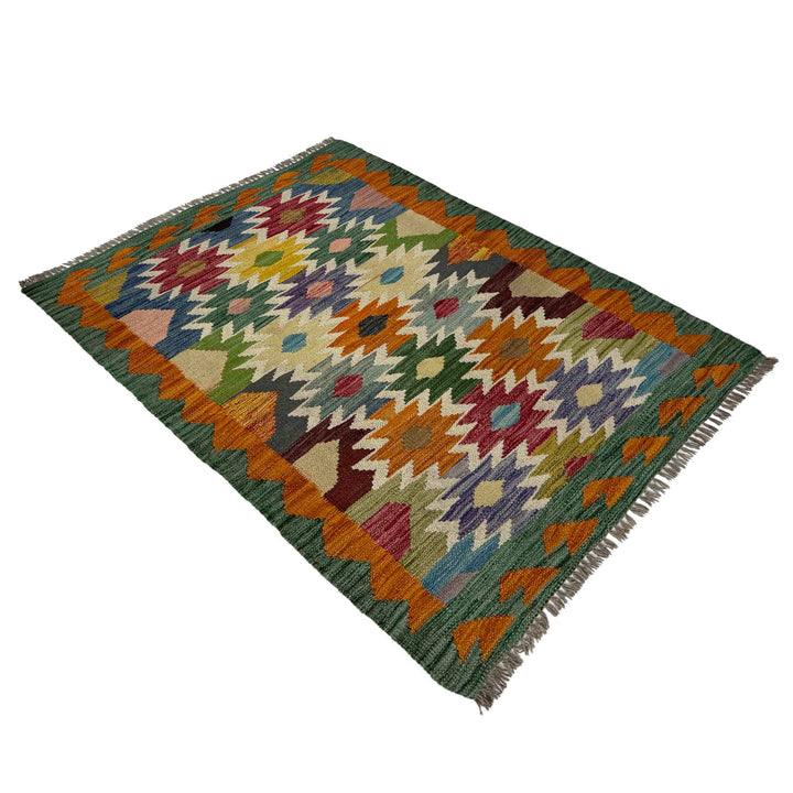 Afghan Vegetable Kilim Rug 2' 9" x 3' 7" Flat-Weave close-up