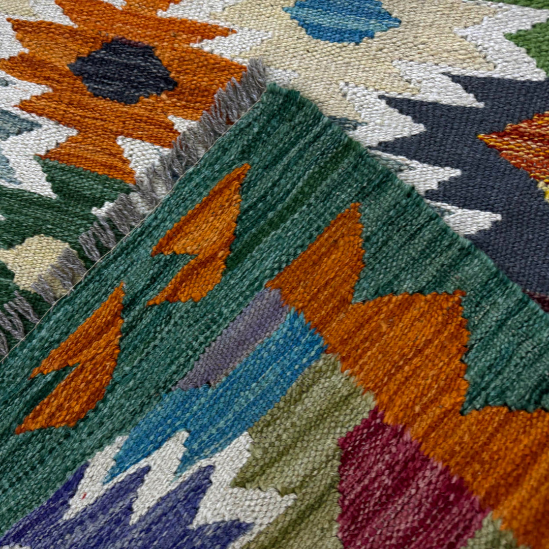 Afghan Vegetable Kilim Rug 2' 9" x 3' 7" Flat-Weave border