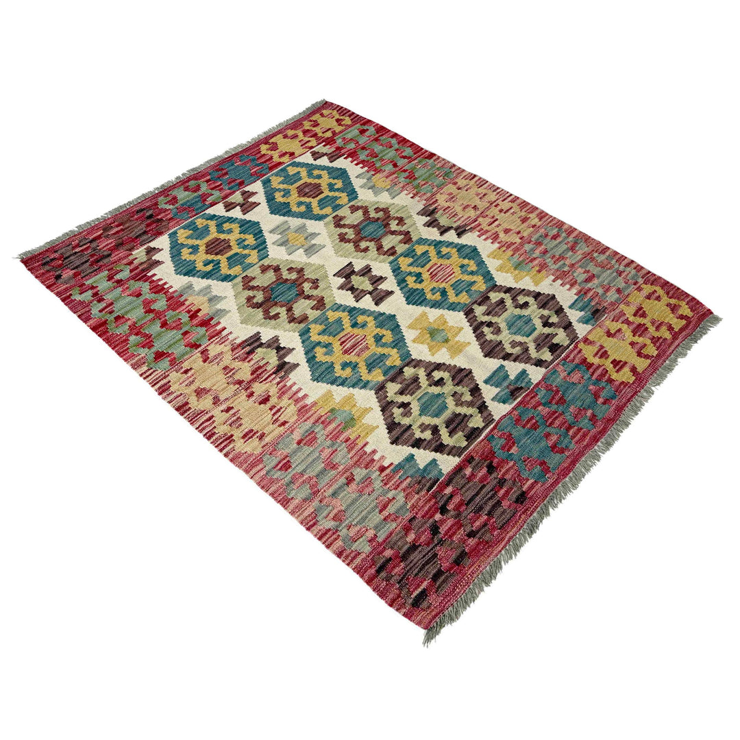 Afghan Vegetable Kilim Rug 3' 5" x 4' 8" Flat-Weave close-up