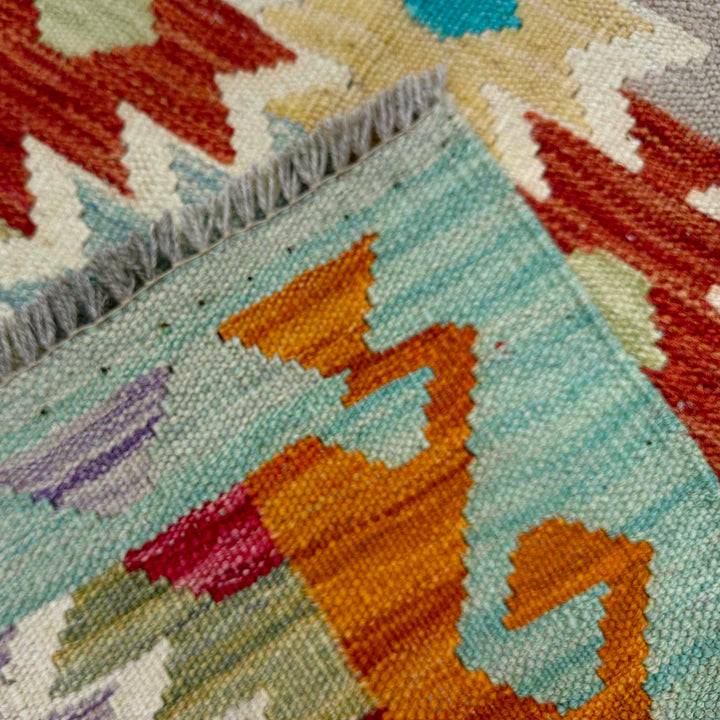 Afghan Vegetable Kilim Rug 2' 7" x 4' 1" Flat-Weave border