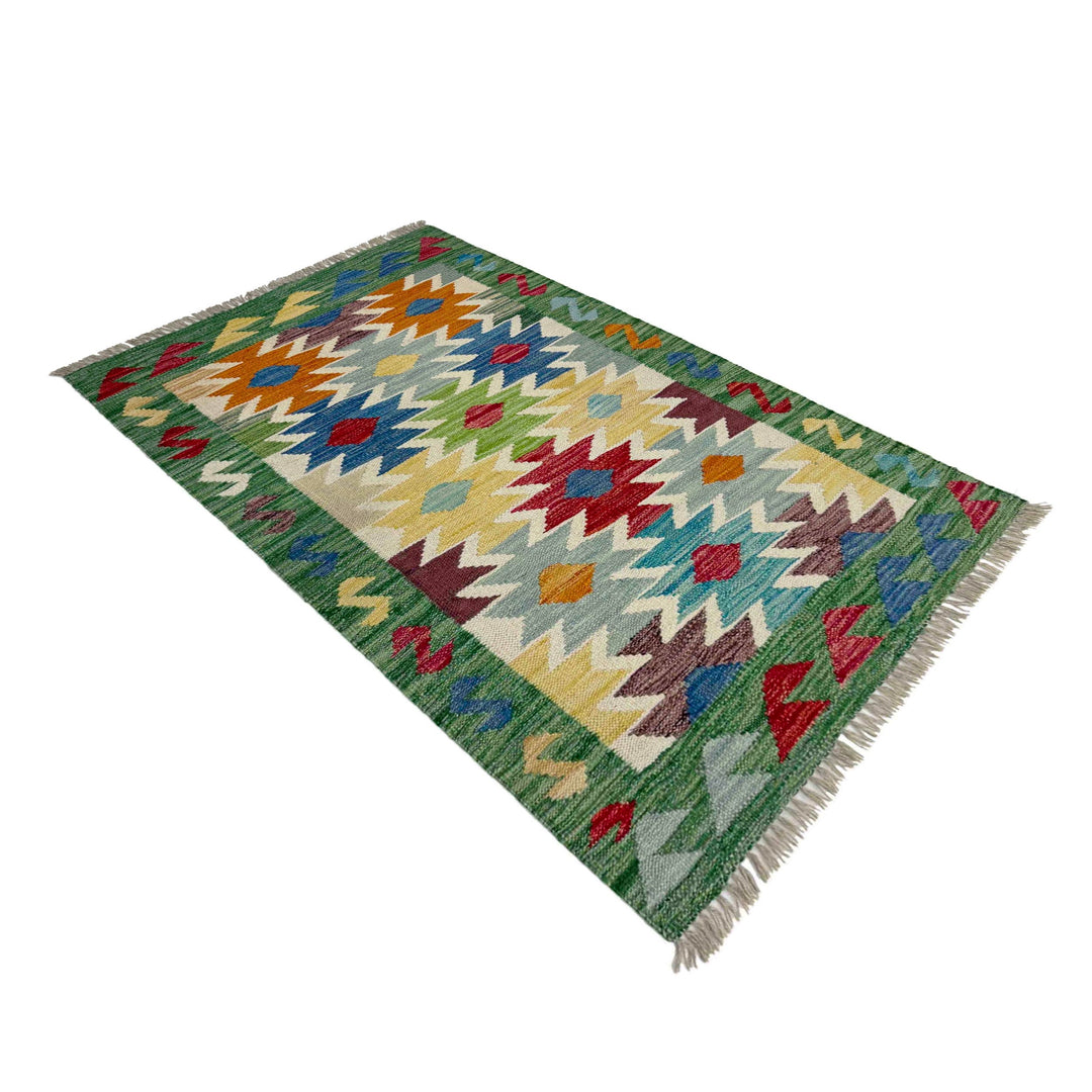 Afghan Vegetable Kilim Rug 2' 6" x 4' 1" Flat-Weave close-up