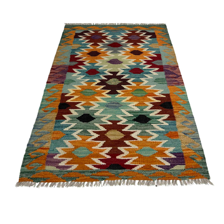 Afghan Vegetable Kilim Rug 2' 7" x 3' 11" Flat-Weave detail