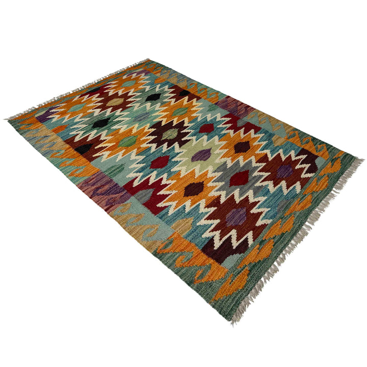 Afghan Vegetable Kilim Rug 2' 7" x 3' 11" Flat-Weave close-up