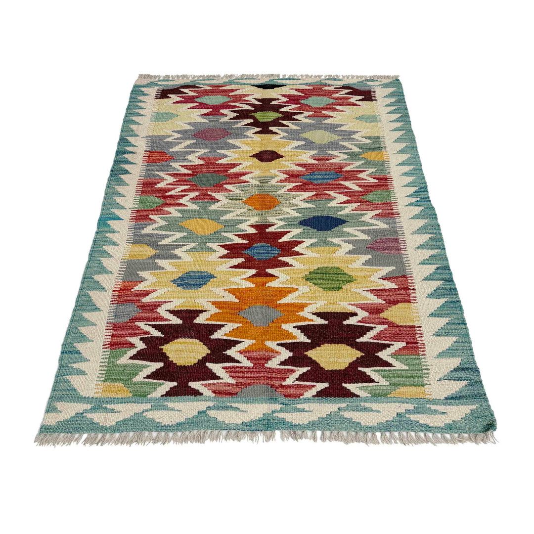 Afghan Vegetable Kilim Rug 2' 8" x 3' 11" Flat-Weave detail