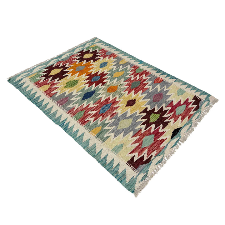 Afghan Vegetable Kilim Rug 2' 8" x 3' 11" Flat-Weave close-up