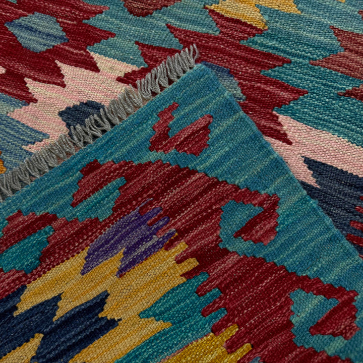 Afghan Vegetable Kilim Rug 2' 7" x 4' 0" Flat-Weave border