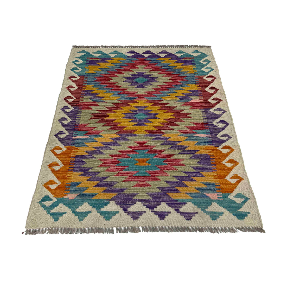 Afghan Vegetable Kilim Rug 2' 7" x 3' 10" Flat-Weave detail