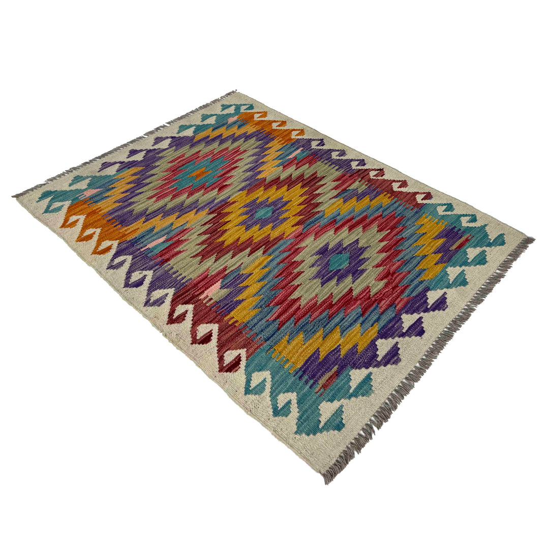 Afghan Vegetable Kilim Rug 2' 7" x 3' 10" Flat-Weave close-up