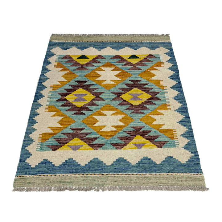 Afghan Vegetable Kilim Rug 2' 10" x 3' 11" Flat-Weave detail