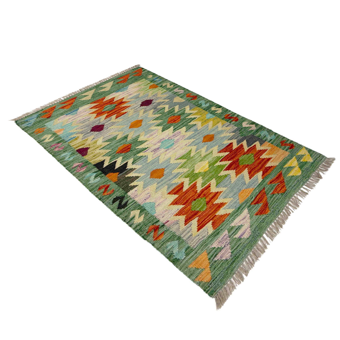 Afghan Vegetable Kilim Rug 2'7" x 4'0" Flat-Weave close-up