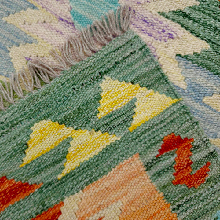 Afghan Vegetable Kilim Rug 2'7" x 4'0" Flat-Weave border