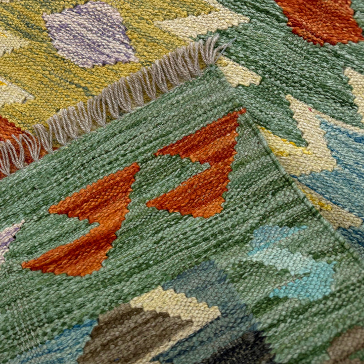 Afghan Vegetable Kilim Rug 2' 7" x 4' 1" Flat-Weave border