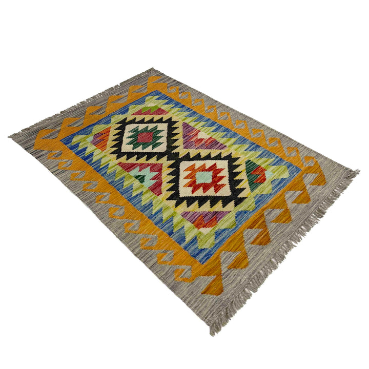 Afghan Vegetable Kilim Rug 2' 7" x 3' 11" Flat-Weave close-up