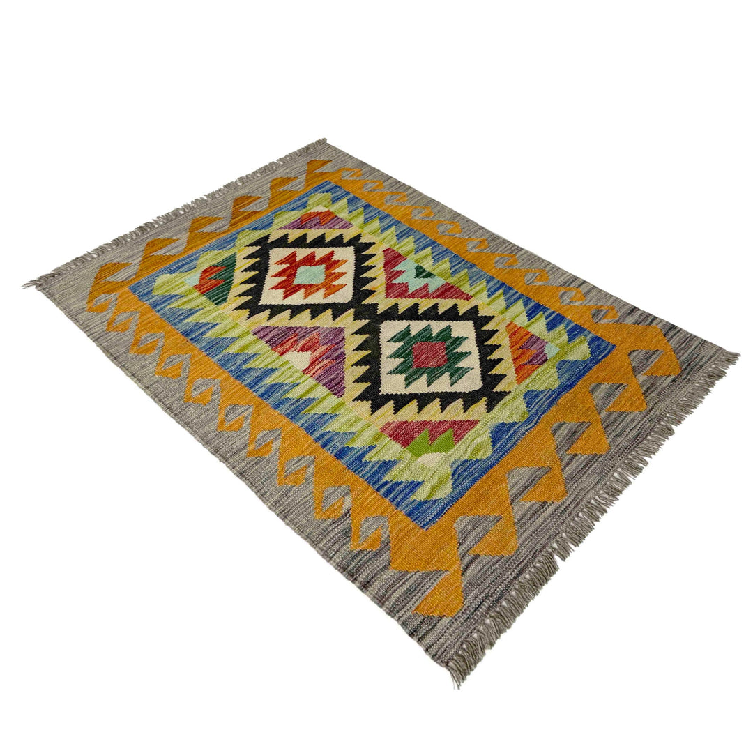 Afghan Vegetable Kilim Rug 2' 7" x 3' 11" Flat-Weave pattern